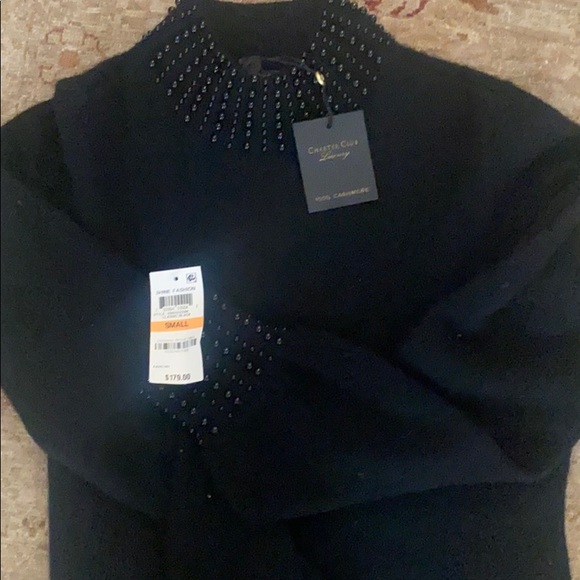 Charter Club black beaded cashmere sweater - Picture 2 of 2